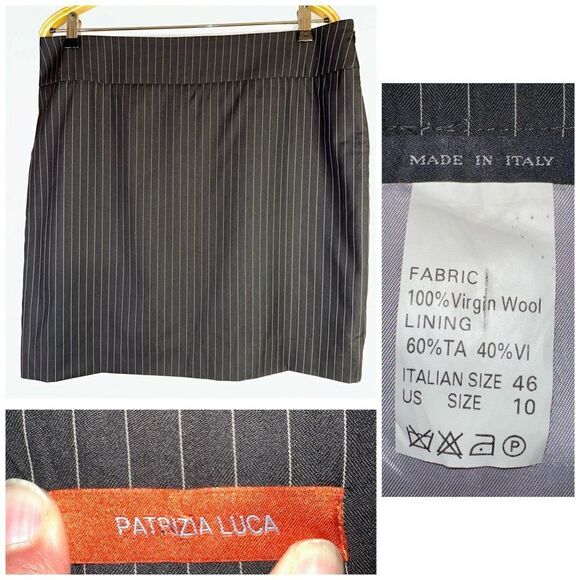 Patrizia Luca Women's Skirt Gray 10 Wool Pencil Pin Stripe Barami Wide Waist - Picture 1 of 8